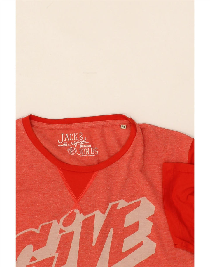 JACK & JONES Mens Graphic T-Shirt Top XL Red Vintage Jack & Jones and Second-Hand Jack & Jones from Messina Hembry 