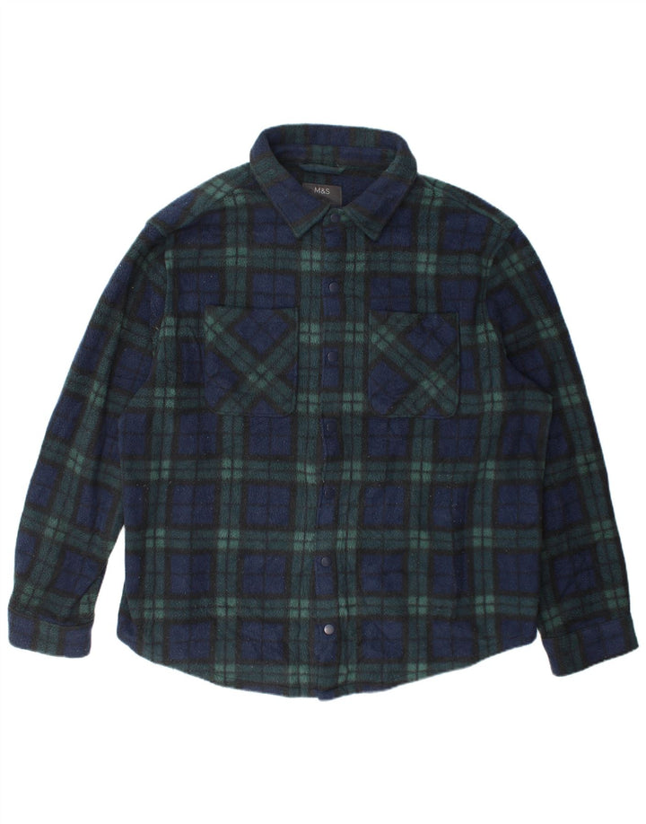 Marks & Spencer Ανδρικό πουκάμισο Fleece 3XL Green Check Polyester