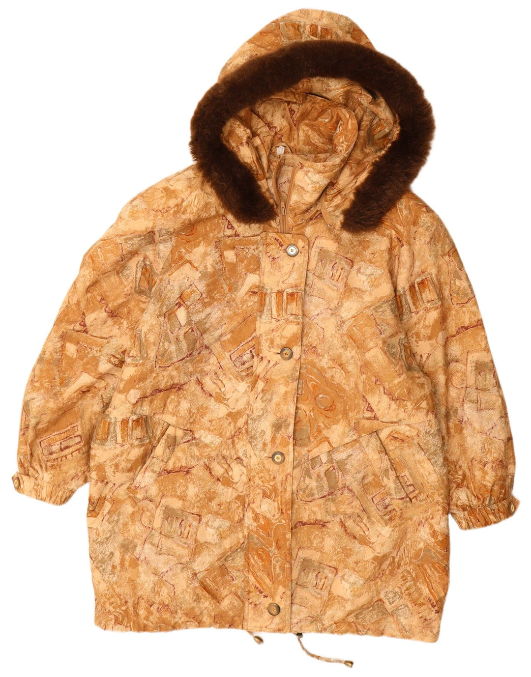 VINTAGE Γυναικείο παλτό αντιανεμικό με κουκούλα Μέγεθος 22 3XL Μπεζ γεωμετρικό