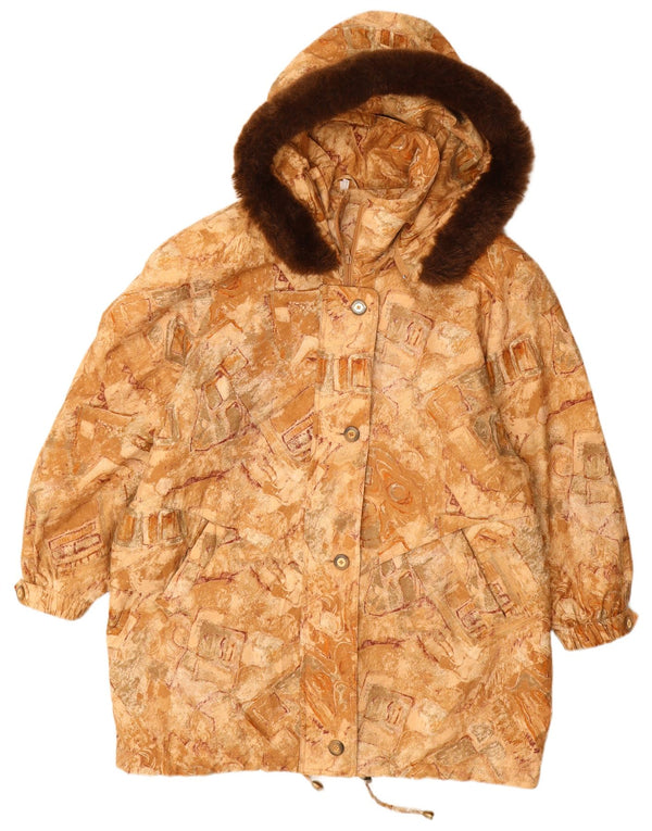 VINTAGE Γυναικείο παλτό αντιανεμικό με κουκούλα Μέγεθος 22 3XL Μπεζ γεωμετρικό