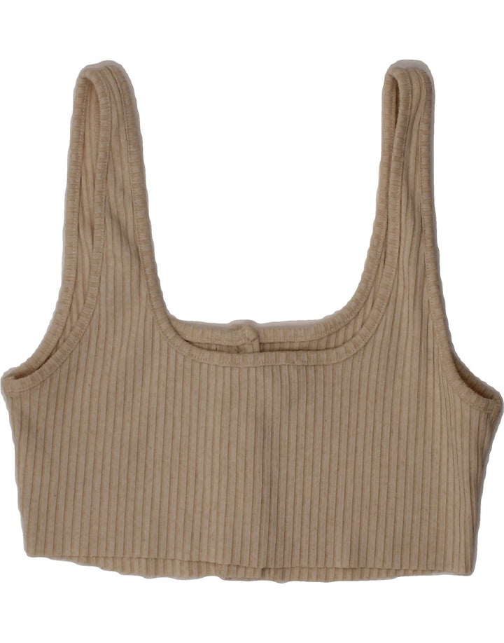 TOPSHOP Womens Crop Top UK 10 Small Beige Polyester Vintage Topshop and Second-Hand Topshop from Messina Hembry 