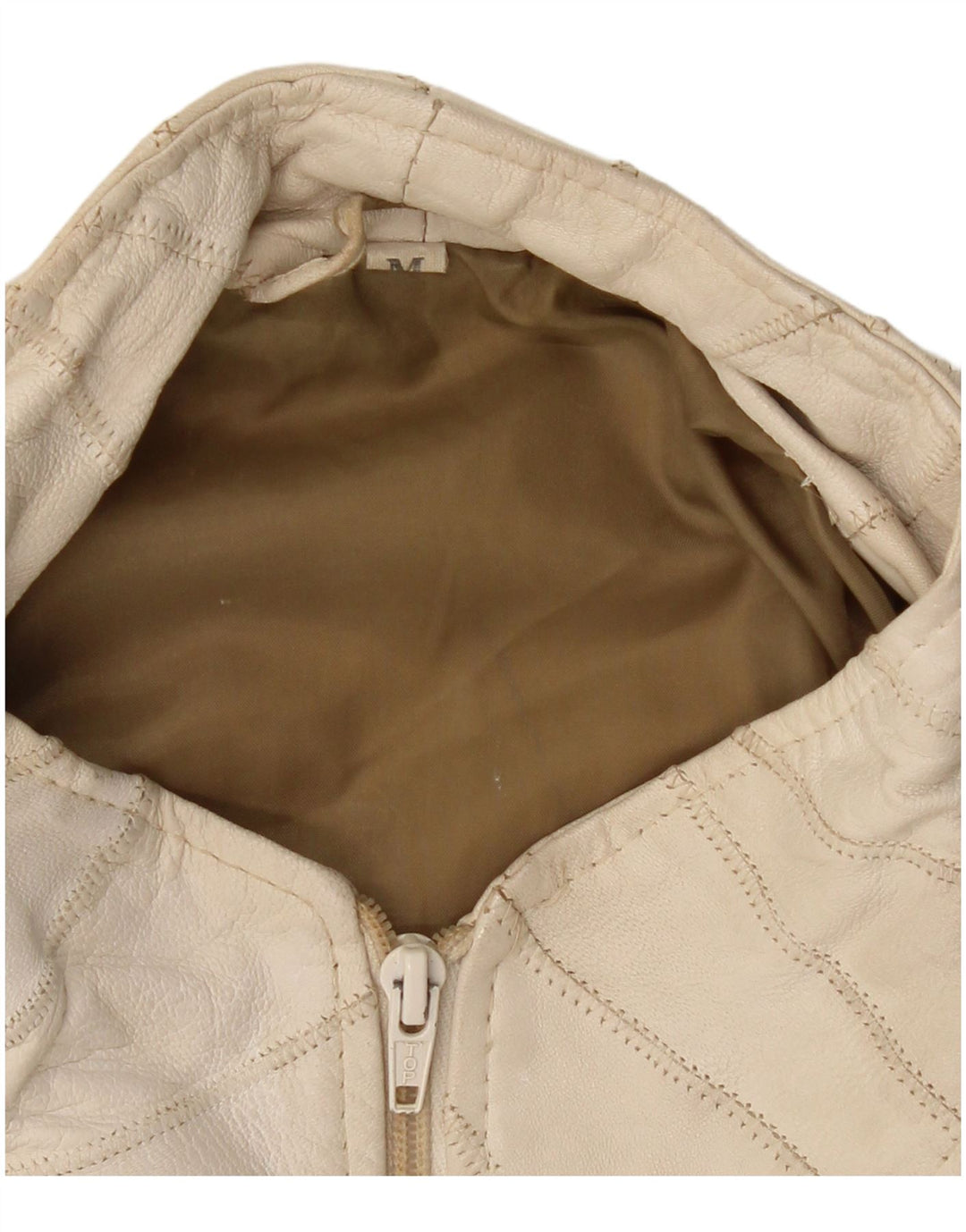 VINTAGE Γυναικείο Bomber Δερμάτινο Μπουφάν UK 14 Medium White Leather