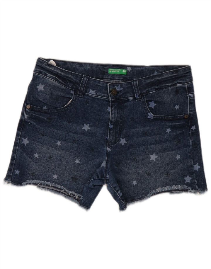 BENETTON Girls Abstract Pattern Denim Shorts 13-14 Years 3XL W32  Blue