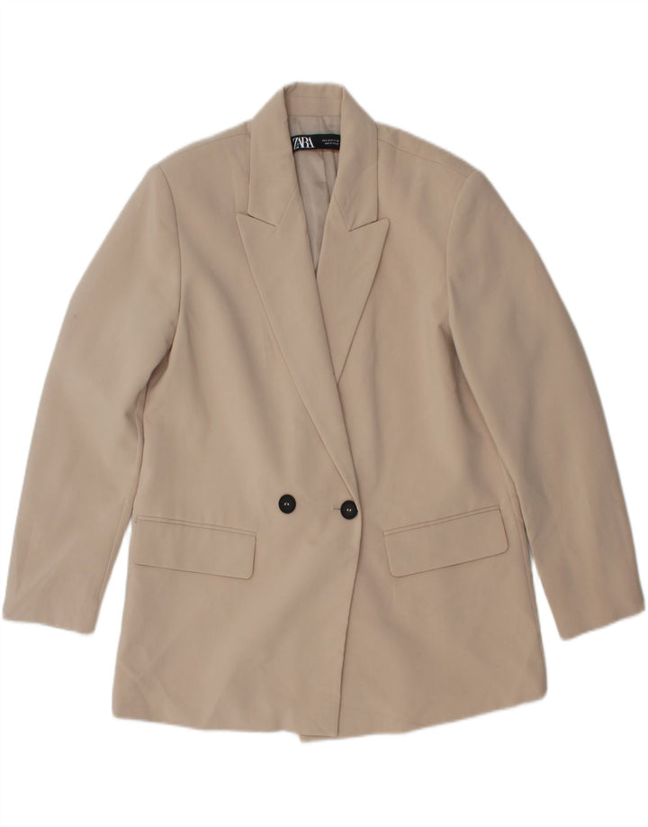 ZARA Γυναικείο σακάκι διπλό στήθος UK 10 Small Beige Polyester