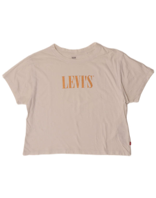 Γυναικείο μπλουζάκι Levi's Crop Oversized γραφικό μπλουζάκι UK 10 μικρό λευκό βαμβακερό