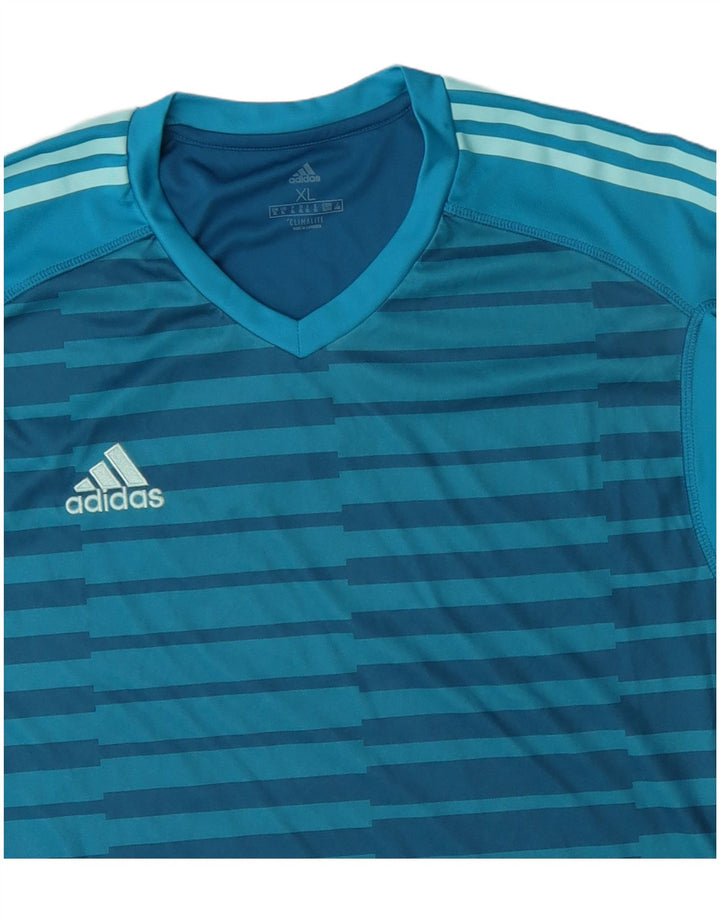 Ανδρικό T-Shirt Climalite ADIDAS Top XL Μπλε ριγέ πολυεστέρα