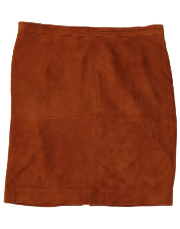 Vintage γυναικεία σουέτ ίσια φούστα EU 48 2XL W34 καφέ δέρμα