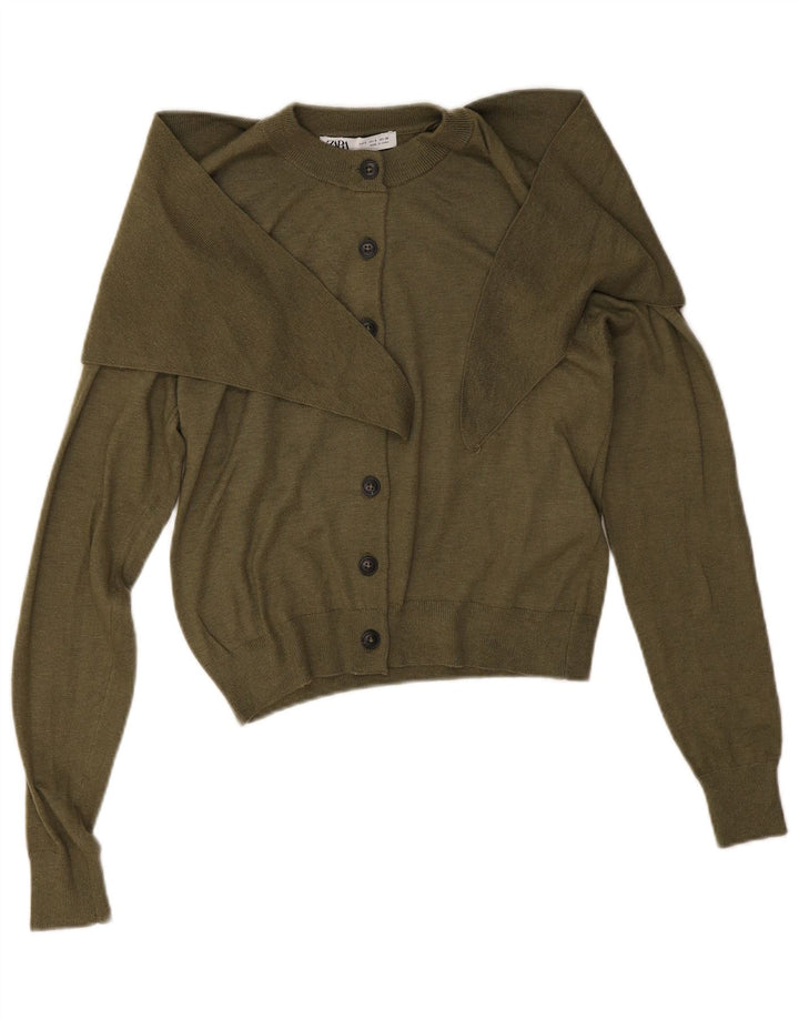 Zara Γυναικεία Ζακέτα Crop UK 10 Small Khaki Polyamide