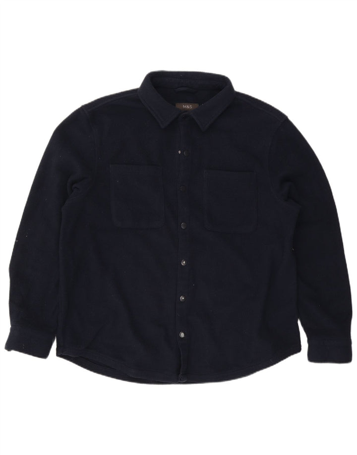 Marks & Spencer Ανδρικό πουκάμισο Fleece XL Navy Blue Polyester