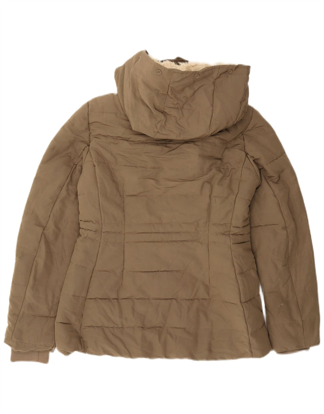 Zara Γυναικείο μπουφάν με κουκούλα Sherpa UK 10 Small Khaki Polyester