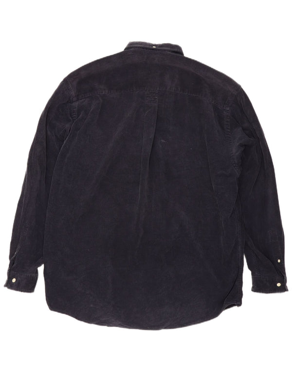 Eddie Bauer Mens Corduroy Shirt Large Navy Blue Cotton