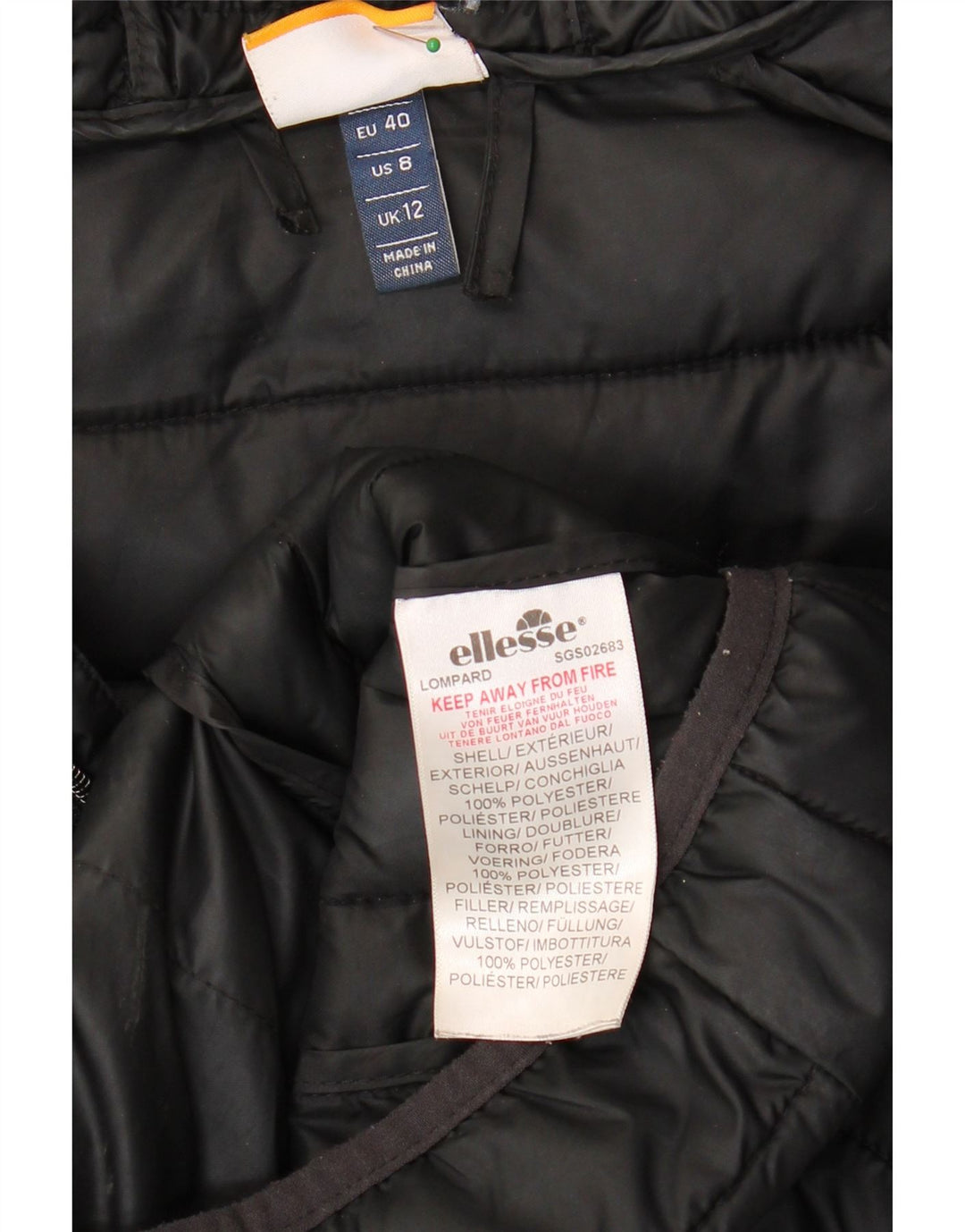 ELLESSE Womens Hooded Padded Jacket UK 12 Medium Black Polyester