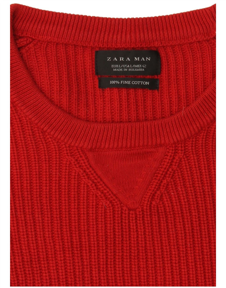 Ανδρικό πουλόβερ Zara Boat Neck Jumper Μεγάλο κόκκινο βαμβακερό