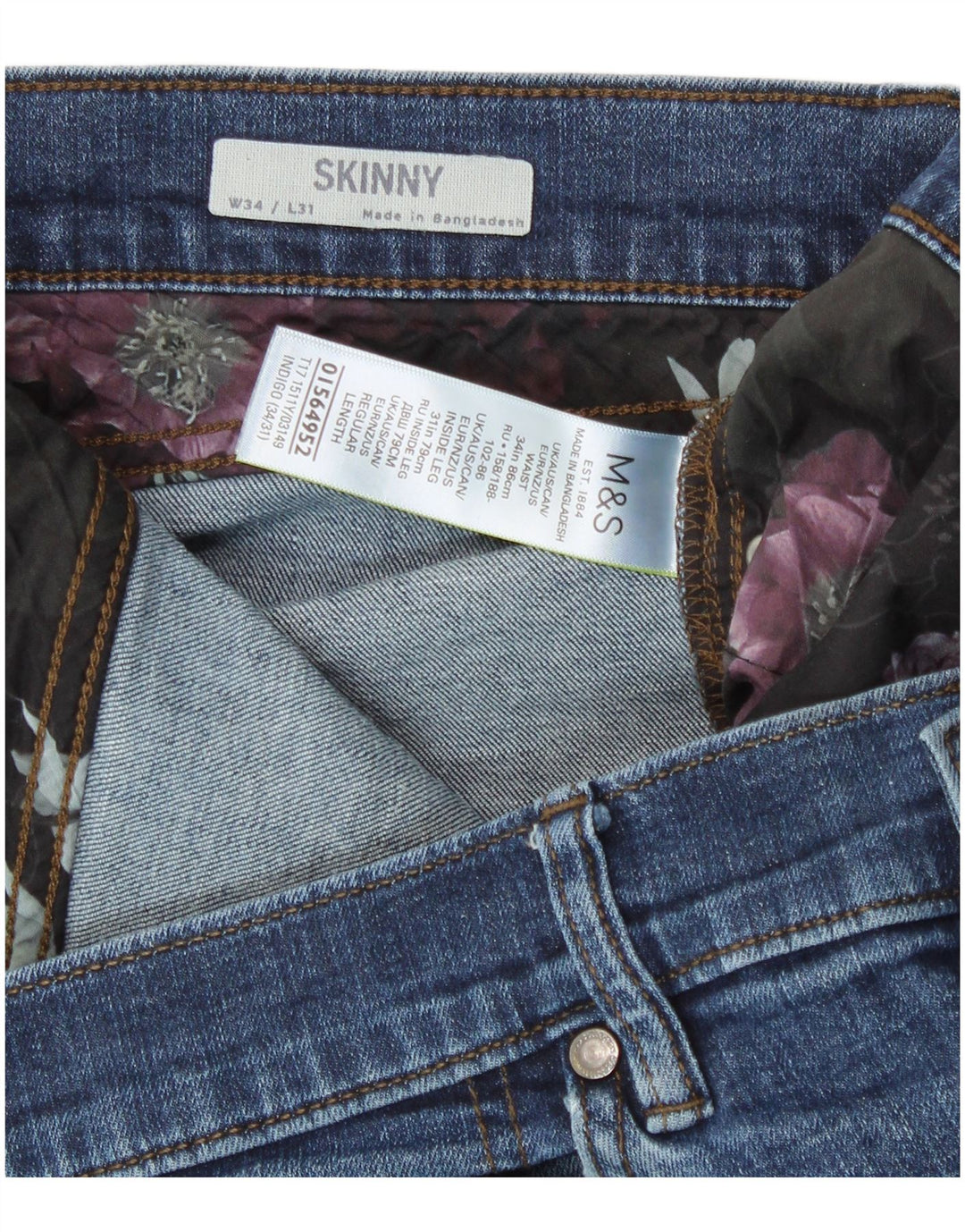 Ανδρικά Skinny Jeans Marks & Spencer W34 L28 Blue Cotton