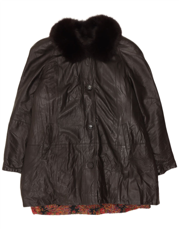 VINTAGE Γυναικείο Δερμάτινο Παλτό UK 18 XL Μαύρο Δερμάτινο
