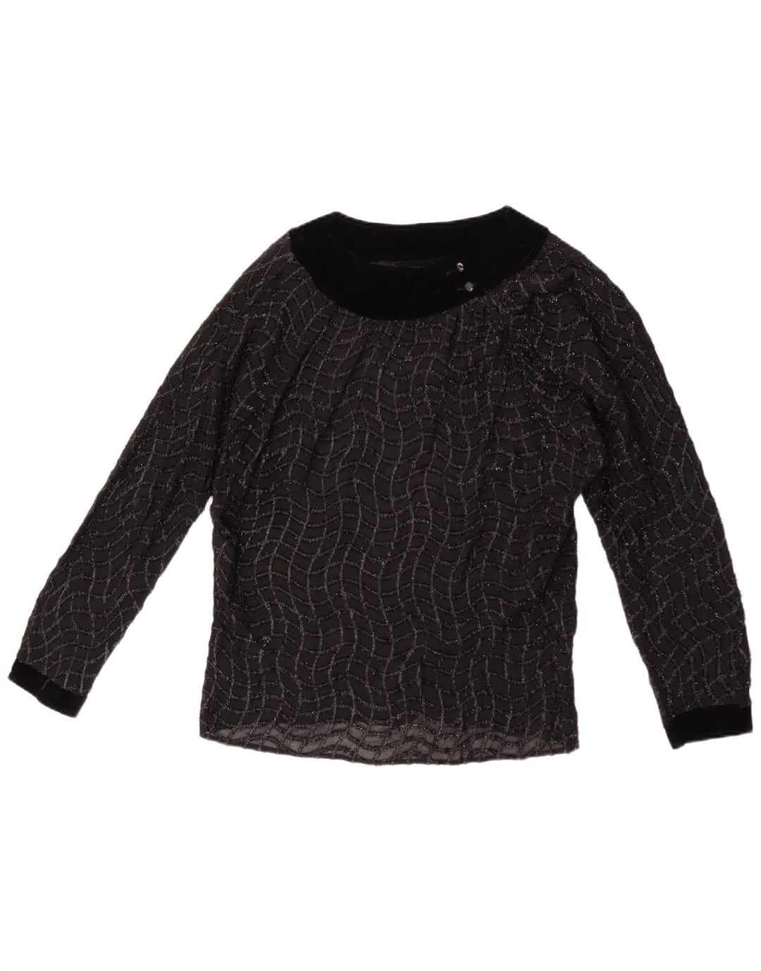 Vintage Γυναικεία See Through Μπλούζα Top UK 16 Large Black ριγέ