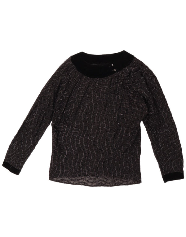 Vintage Γυναικεία See Through Μπλούζα Top UK 16 Large Black ριγέ