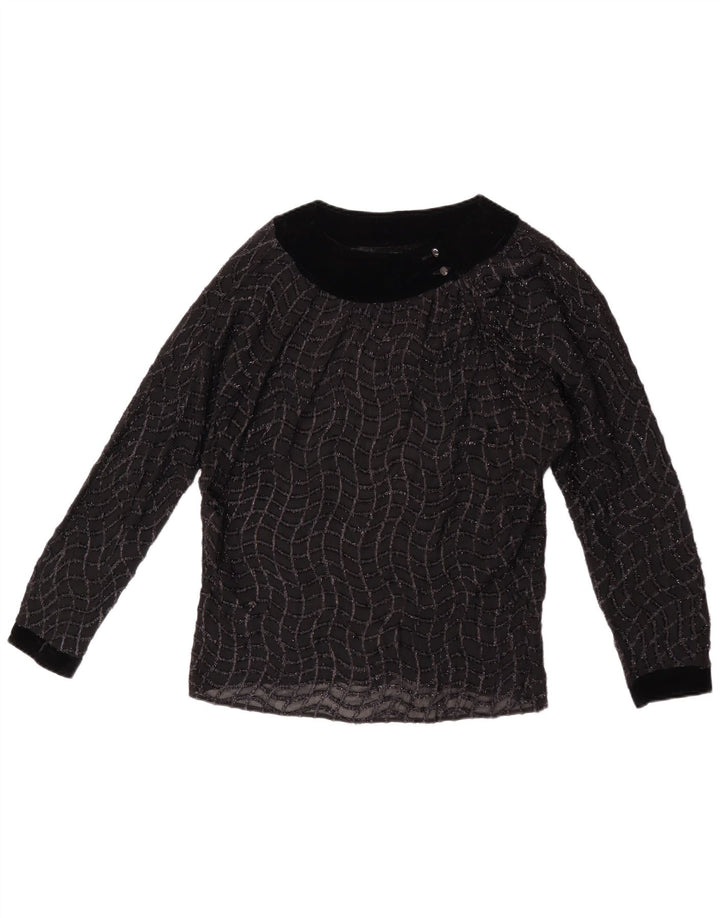 Vintage Γυναικεία See Through Μπλούζα Top UK 16 Large Black ριγέ