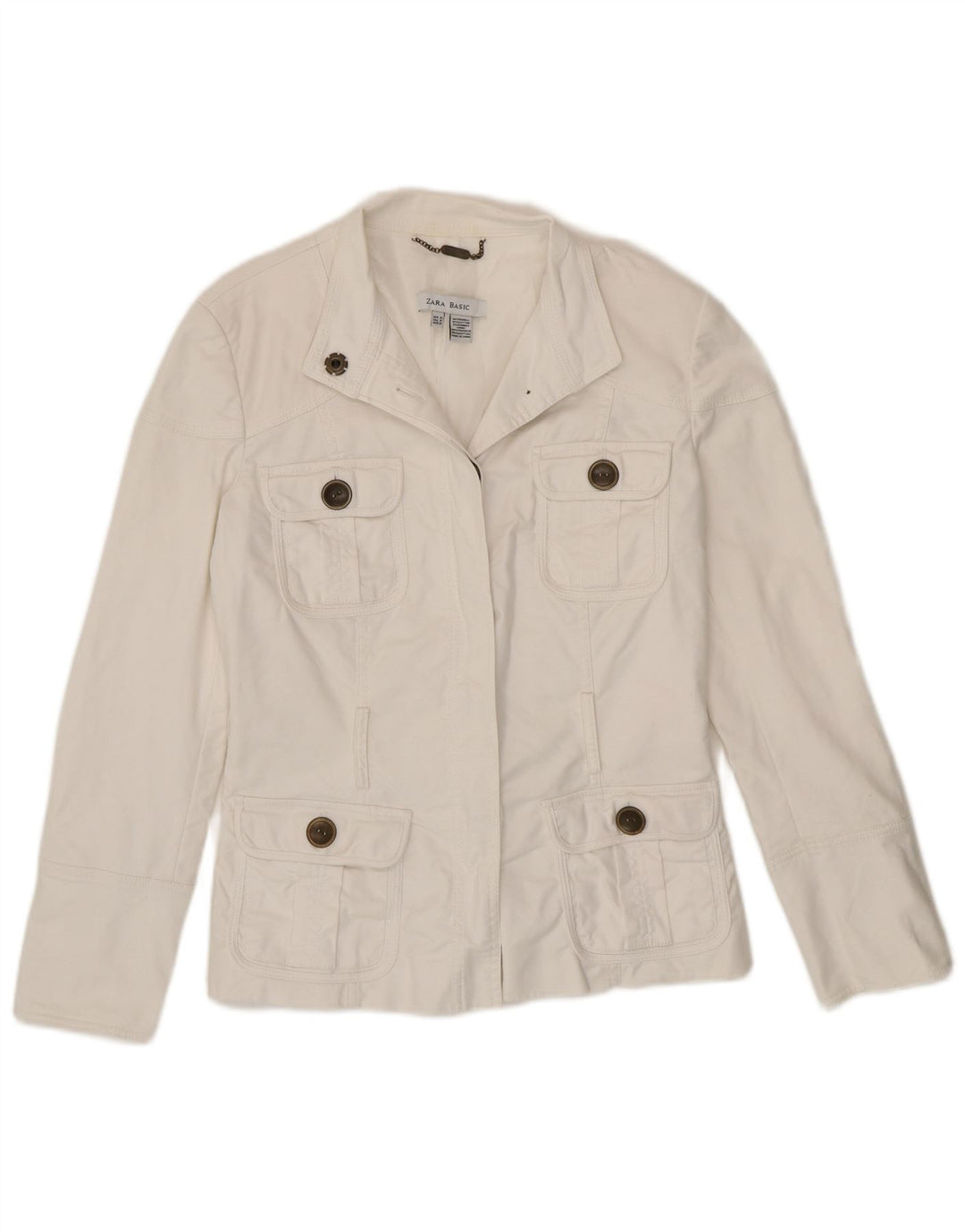 Zara Γυναικείο Μπουφάν Blazer Utility UK 12 Μεσαίο λευκό βαμβακερό
