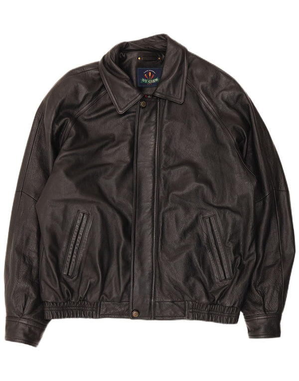 Ivy Crew Ανδρικό Δερμάτινο Μπουφάν UK 40 Large Μαύρο