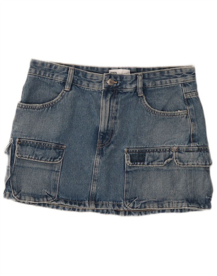 Zara Γυναικεία Τζιν Φούστα Cargo Μεγάλη W32 Μπλε Βαμβακερή