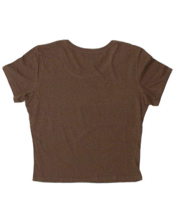 Rifle γυναικείο Crop γραφικό μπλουζάκι Top UK 16 μεγάλο καφέ βαμβακερό