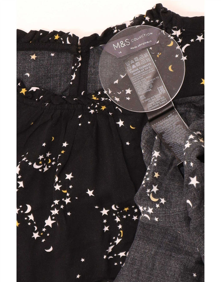 Marks & Spencer Womens Abstract Pattern Μπλούζα Top UK 14 Large Black
