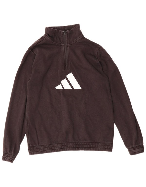 Γραφικό φούτερ Adidas Boys με φερμουάρ με λαιμόκοψη 13-14 ετών μαύρο βαμβακερό