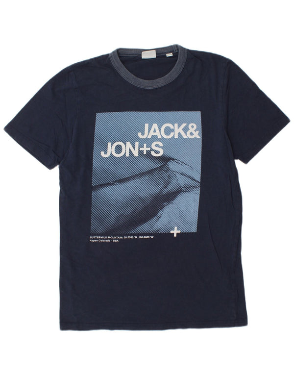 Ανδρικό γραφικό μπλουζάκι JACK & JONES Τοπ μεσαίου μπλε βαμβακερό