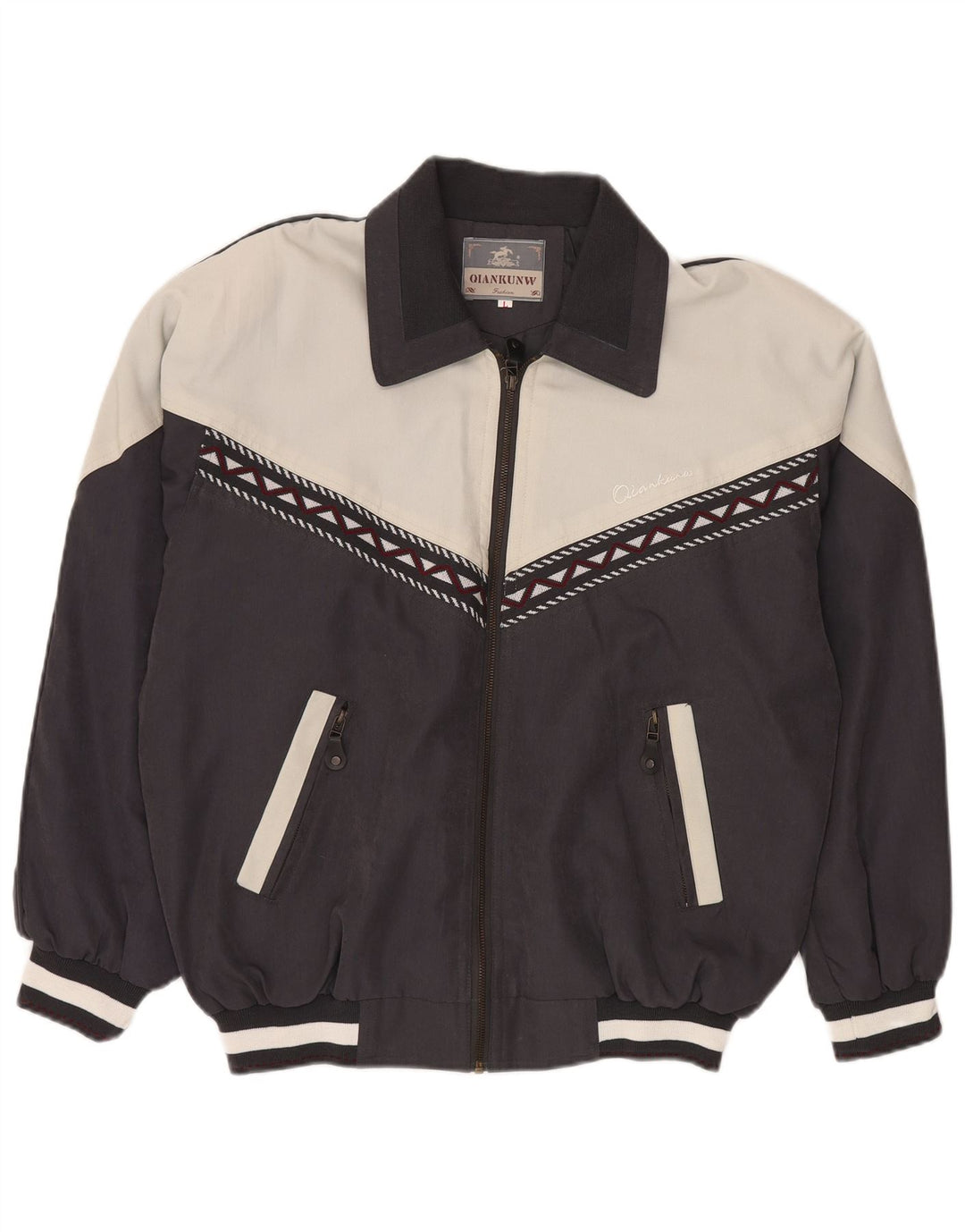 VINTAGE Ανδρικό μπουφάν UK 40 Large Black Colourblock Polyester