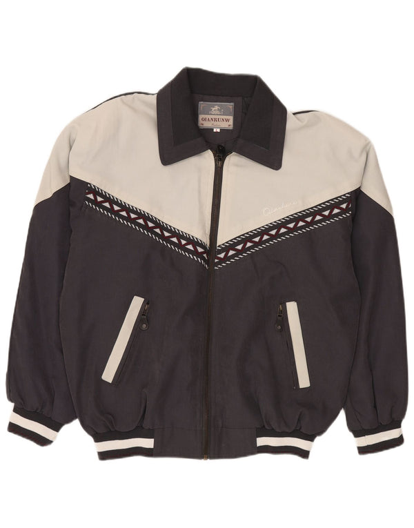 VINTAGE Ανδρικό μπουφάν UK 40 Large Black Colourblock Polyester