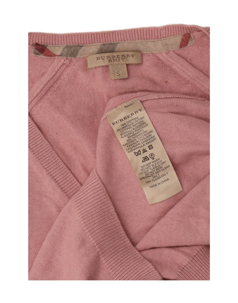 BURBERRY Womens V-Neck Jumper Sweater UK 10 Small Pink Cotton Vintage Burberry and Second-Hand Burberry from Messina Hembry 
