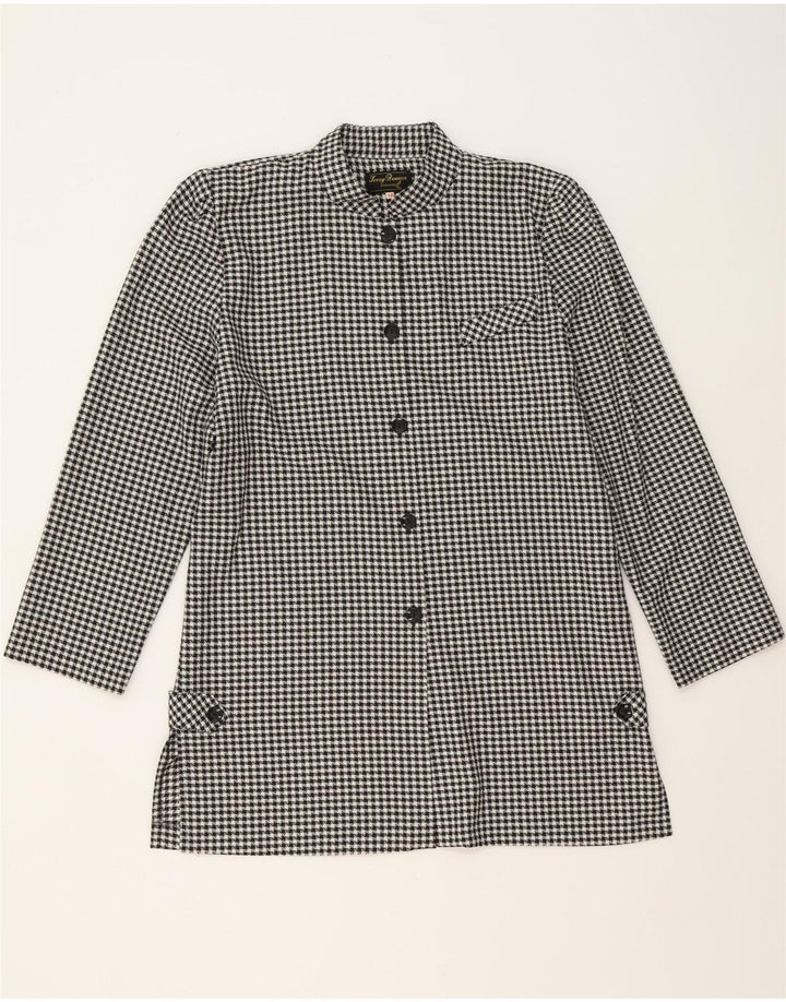 VINTAGE Womens 5 Button Blazer Jacket UK 16 Large Grey Houndstooth Vintage Vintage and Second-Hand Vintage from Messina Hembry 