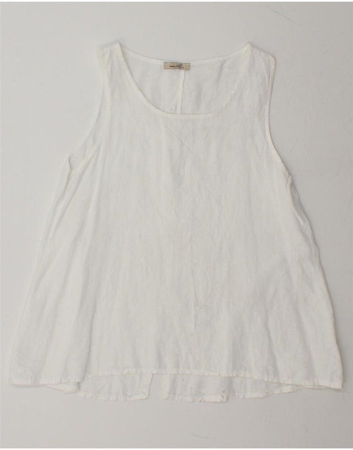 VINTAGE Womens Sleeveless Blouse Top UK 14 Medium White Vintage Vintage and Second-Hand Vintage from Messina Hembry 
