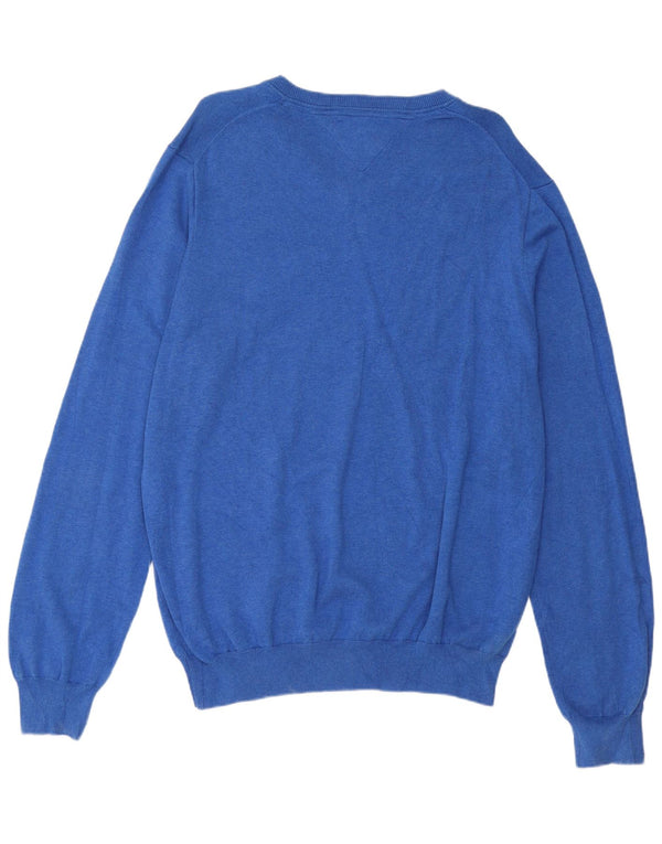 Tommy Hilfiger Mens V-Neck Jumper Sweater XL Blue Cotton