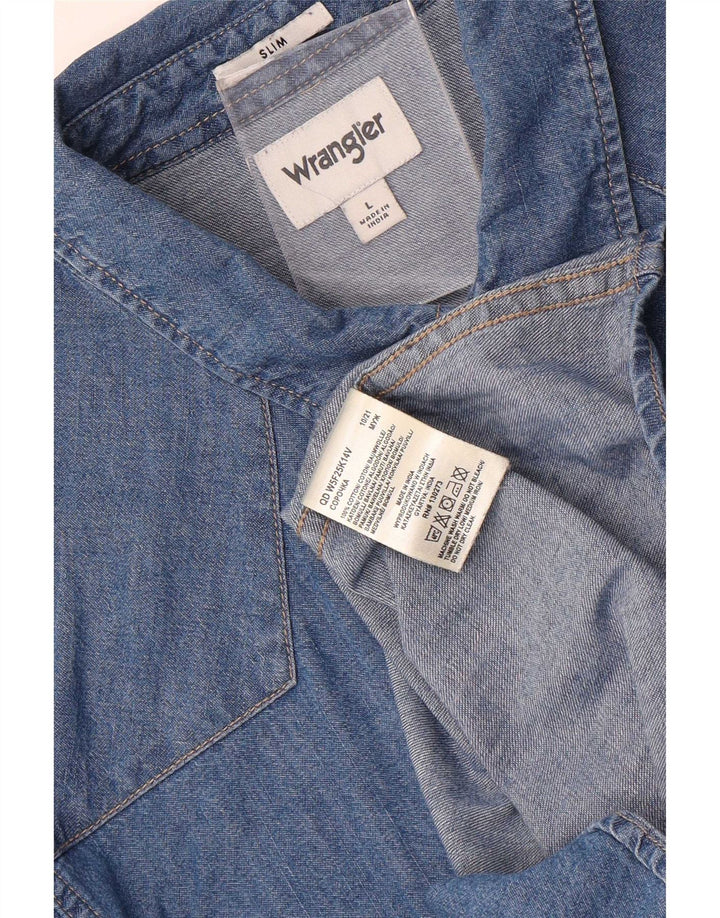 Ανδρικό τζιν πουκάμισο Wrangler Slim Fit μεγάλο μπλε βαμβακερό