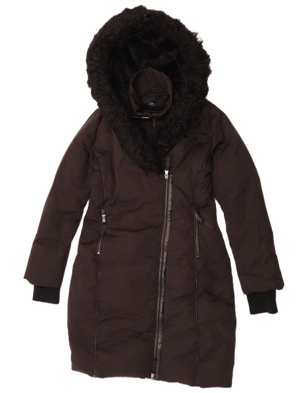 Zara Γυναικείο παλτό με κουκούλα UK 10 Small Black Polyester