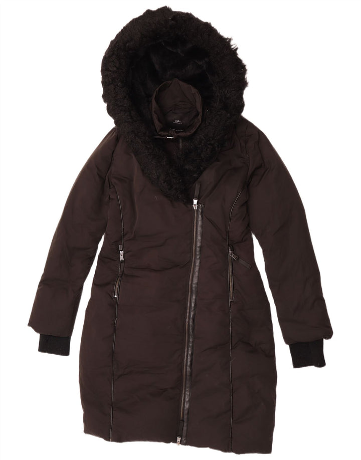 Zara Γυναικείο παλτό με κουκούλα UK 10 Small Black Polyester