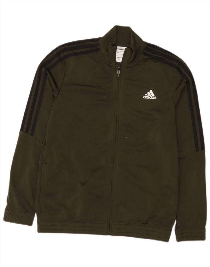 Adidas Boys Tracksuit Top Jacket 13-14 Years Khaki Polyester