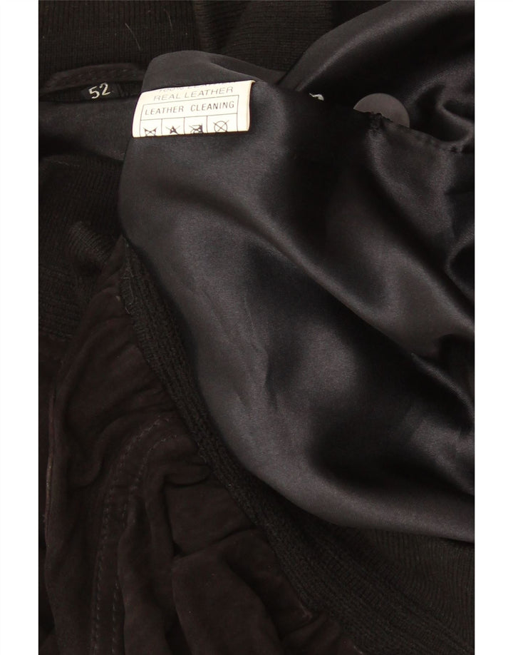 Vintage Ανδρικό Suede Bomber Jacket IT 52 XL Μαύρο Δερμάτινο