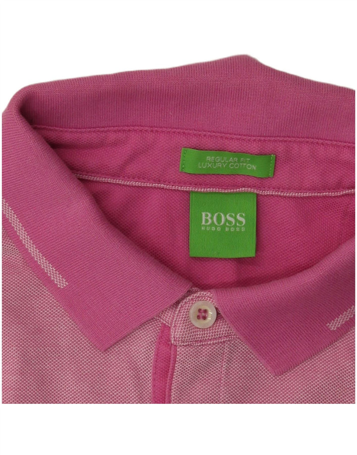 Ανδρικό πουκάμισο πόλο Hugo Boss με κανονική εφαρμογή, βαμβακερό σε μεσαίο ροζ φλύκταινες