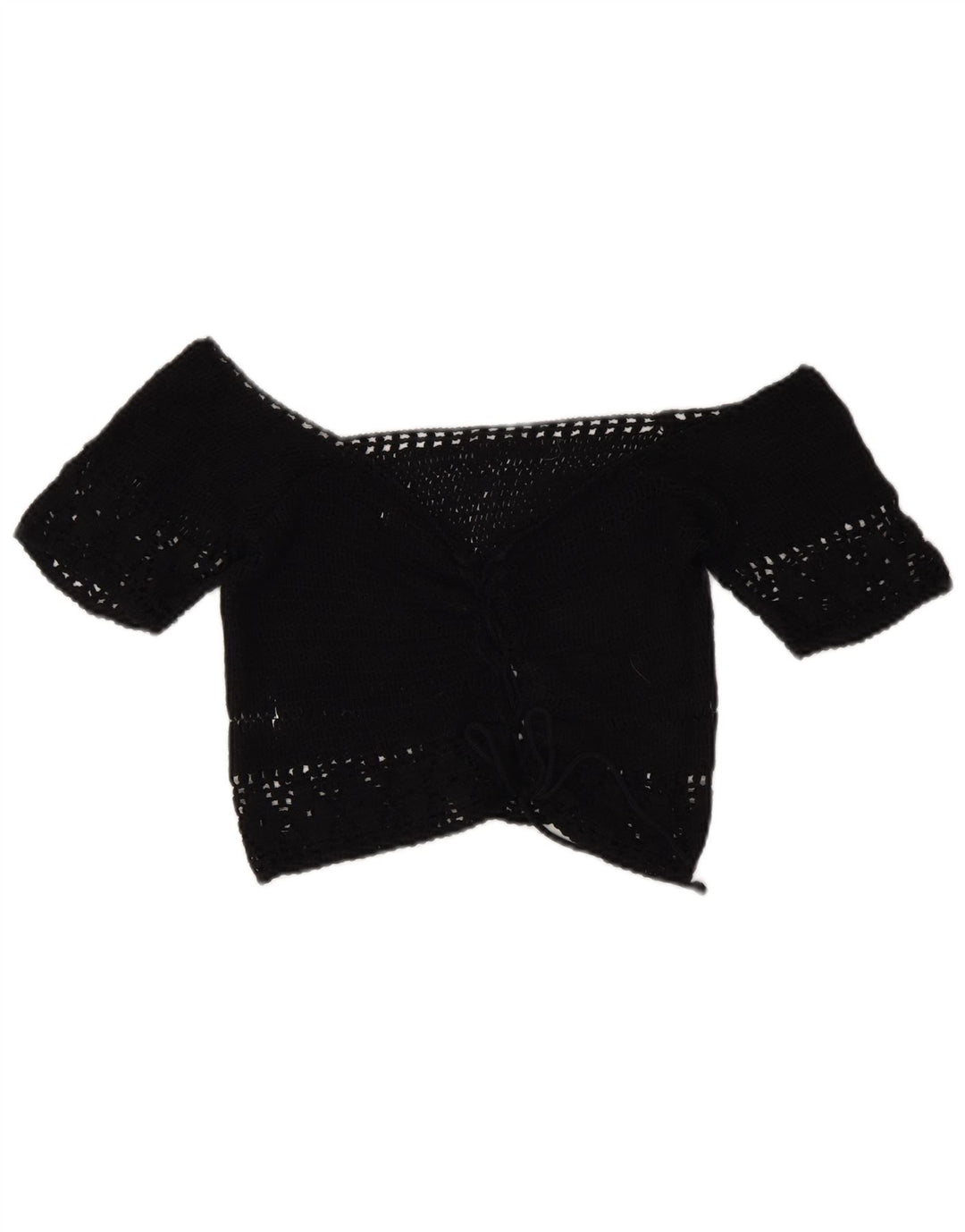 Pull & Bear Γυναικείο Crop Crochet Off Shoulder Top UK 14 Medium Black
