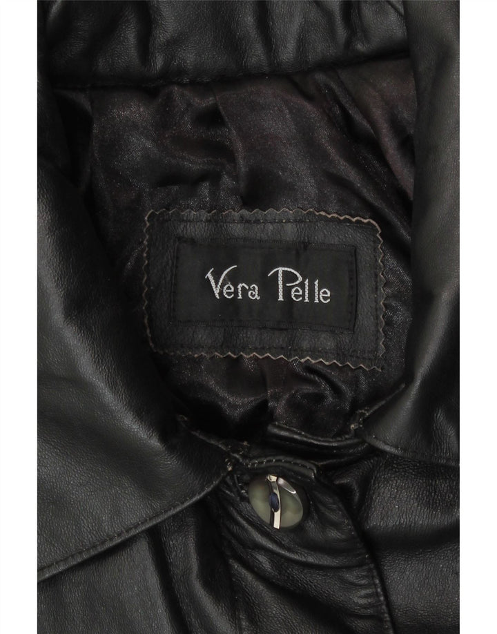 Vintage Γυναικείο Loose Fit Leather Coat UK 14 Medium Black Leather