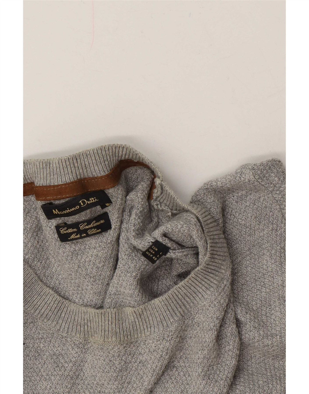 Massimo Dutti Ανδρικό πουλόβερ με λαιμόκοψη, μεγάλο γκρι βαμβακερό