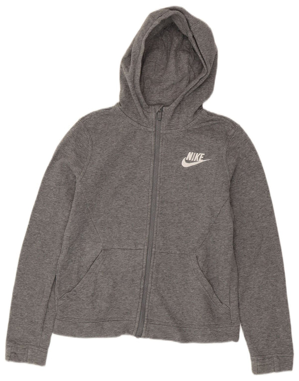 Nike Girls Zip Hoodie πουλόβερ 12-13 ετών, μεγάλο γκρι βαμβακερό