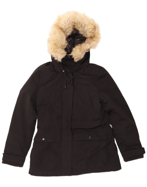 ZARA Γυναικείο μπουφάν Parka με κουκούλα UK 10 Small Black Nylon