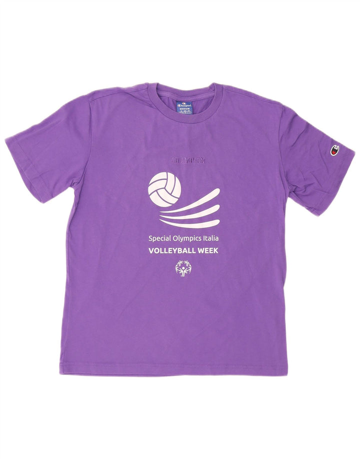 CHAMPION Mens Graphic T-Shirt Top Medium Purple Cotton