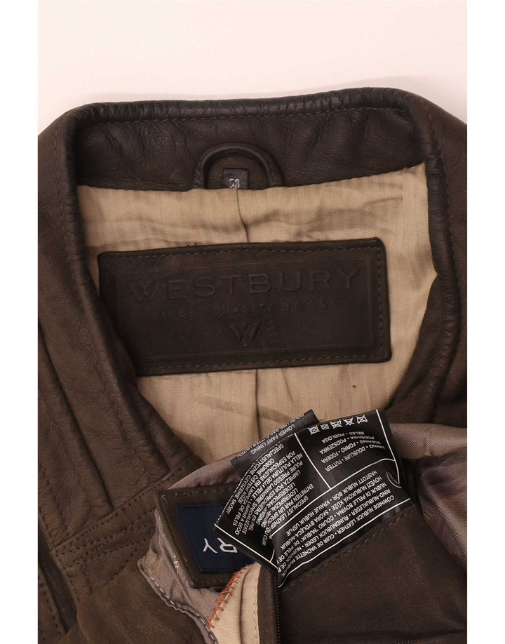 WESTBURY Ανδρικό Suede Bomber Jacket IT 58 4XL Χακί Δερμάτινο