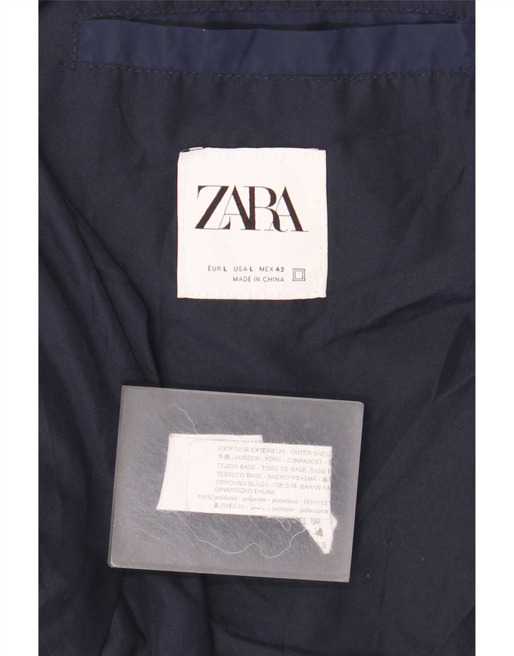 Zara Ανδρικό Bomber Jacket UK 40 Large Navy Blue Polyester
