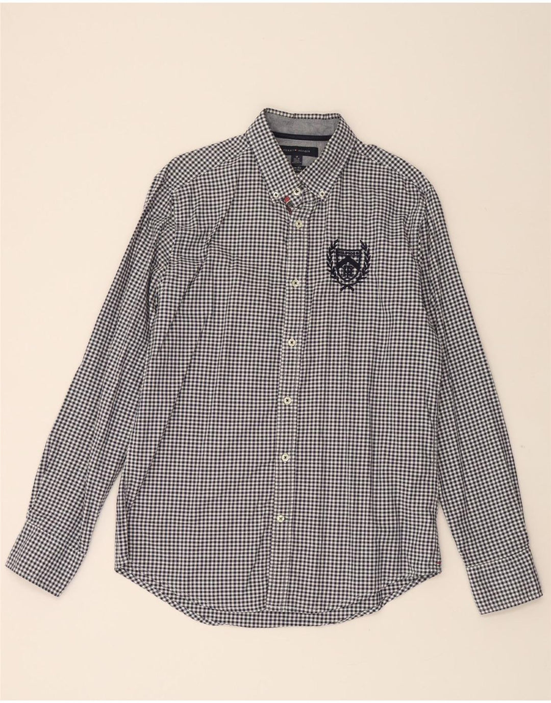 TOMMY HILFIGER Mens Shirt Size 15 1/2 16 Medium Navy Blue Gingham Vintage Tommy Hilfiger and Second-Hand Tommy Hilfiger from Messina Hembry 